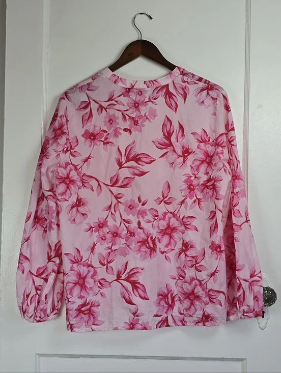 Zara Pink and Red Floral Cotton Blouse L - Picture 5 of 8